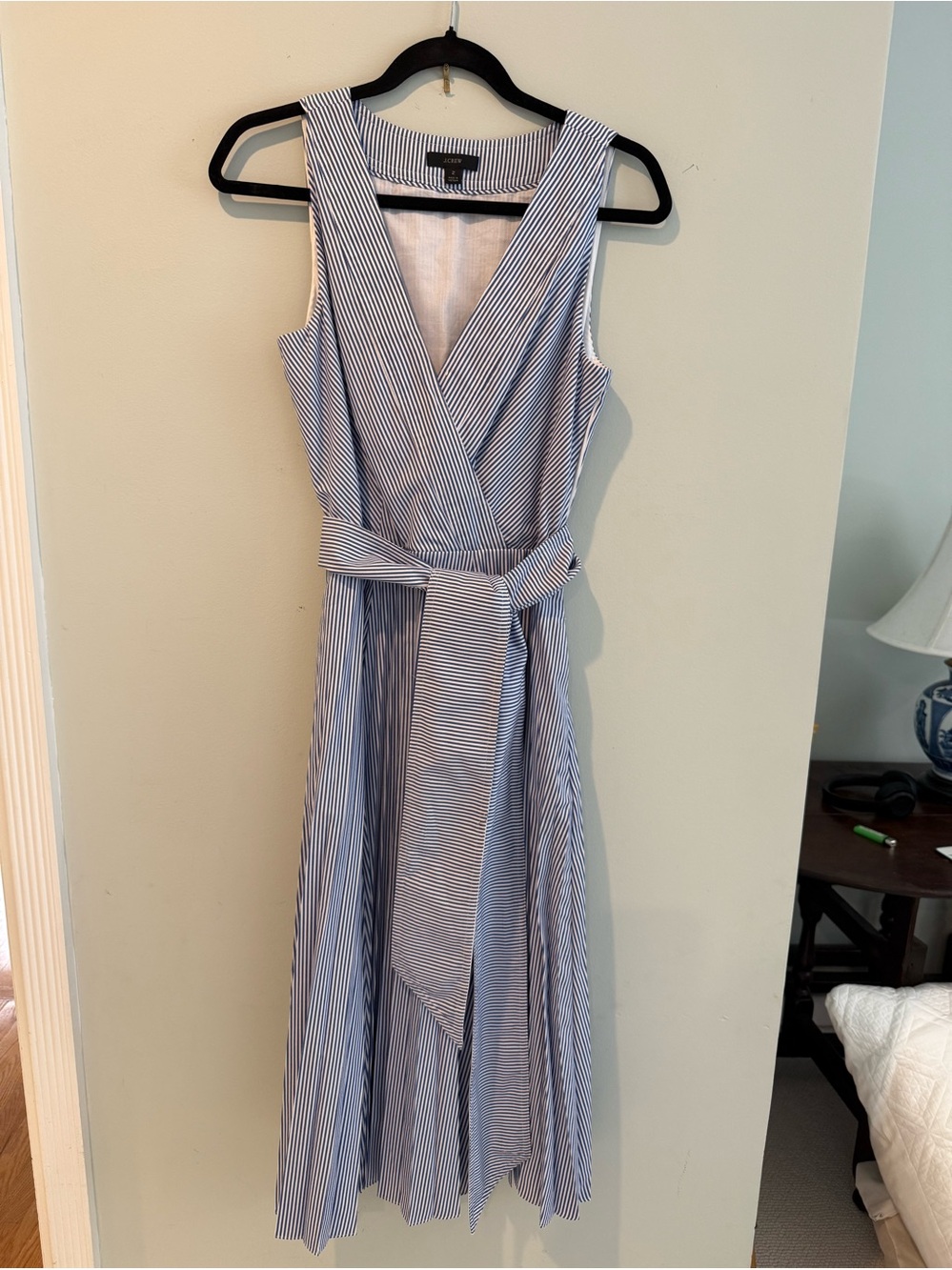 J.Crew pleated white and blue dress